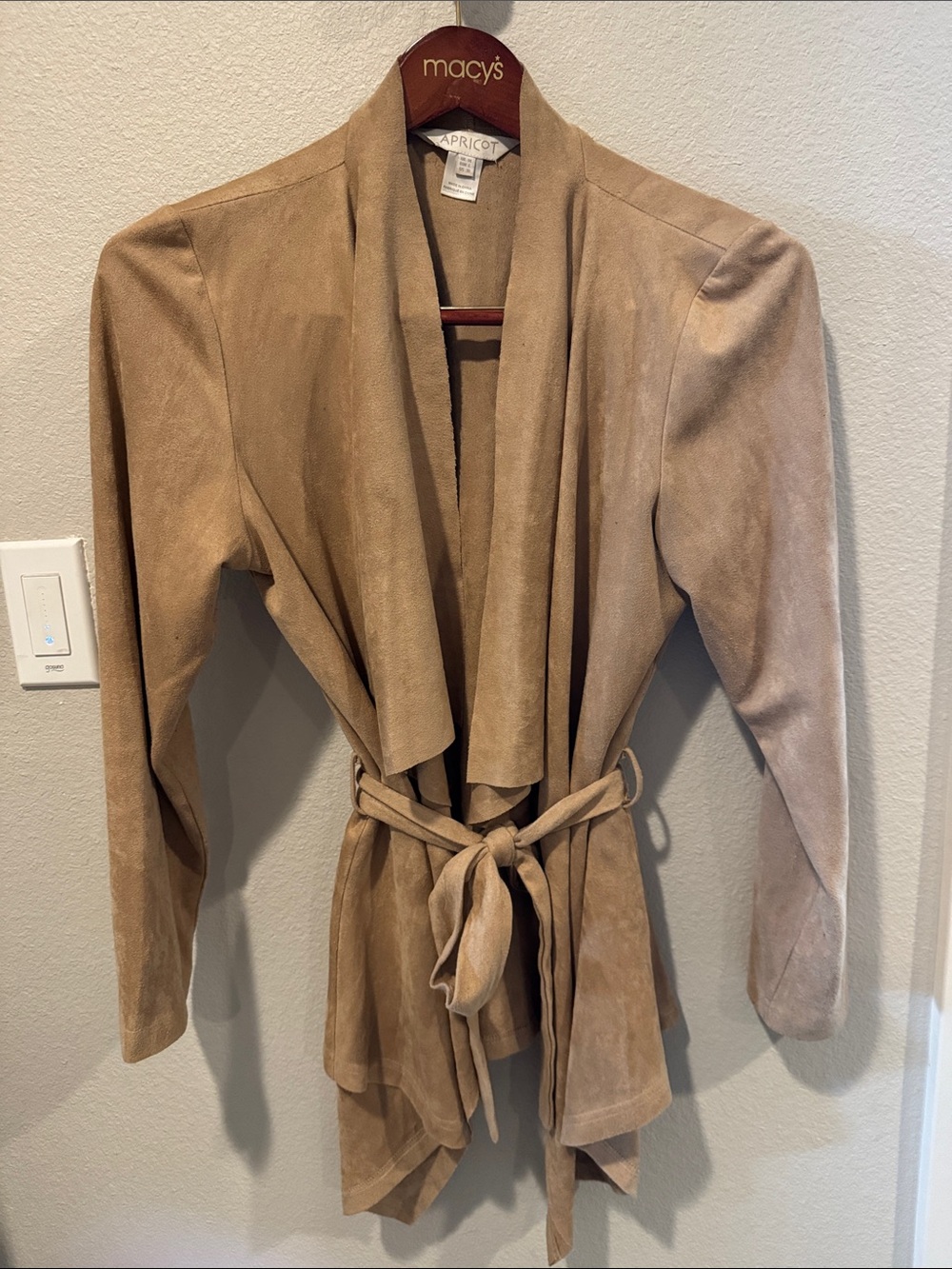 APRICOT Taupe Open-Front Draped Belted Jacket